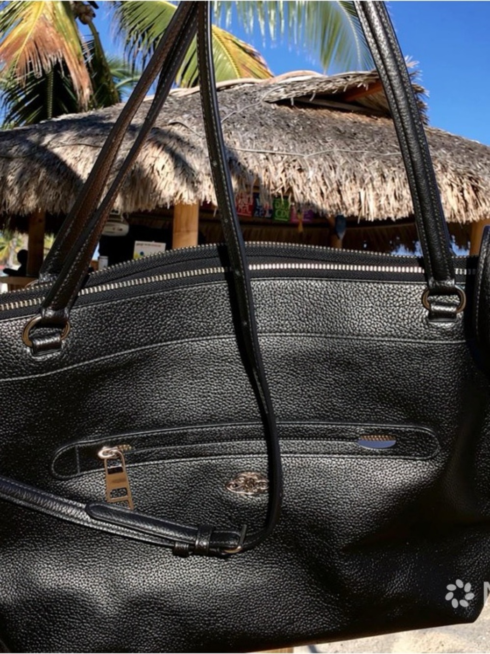 Coach GunmetalLeather Tote with Zip Pocket
